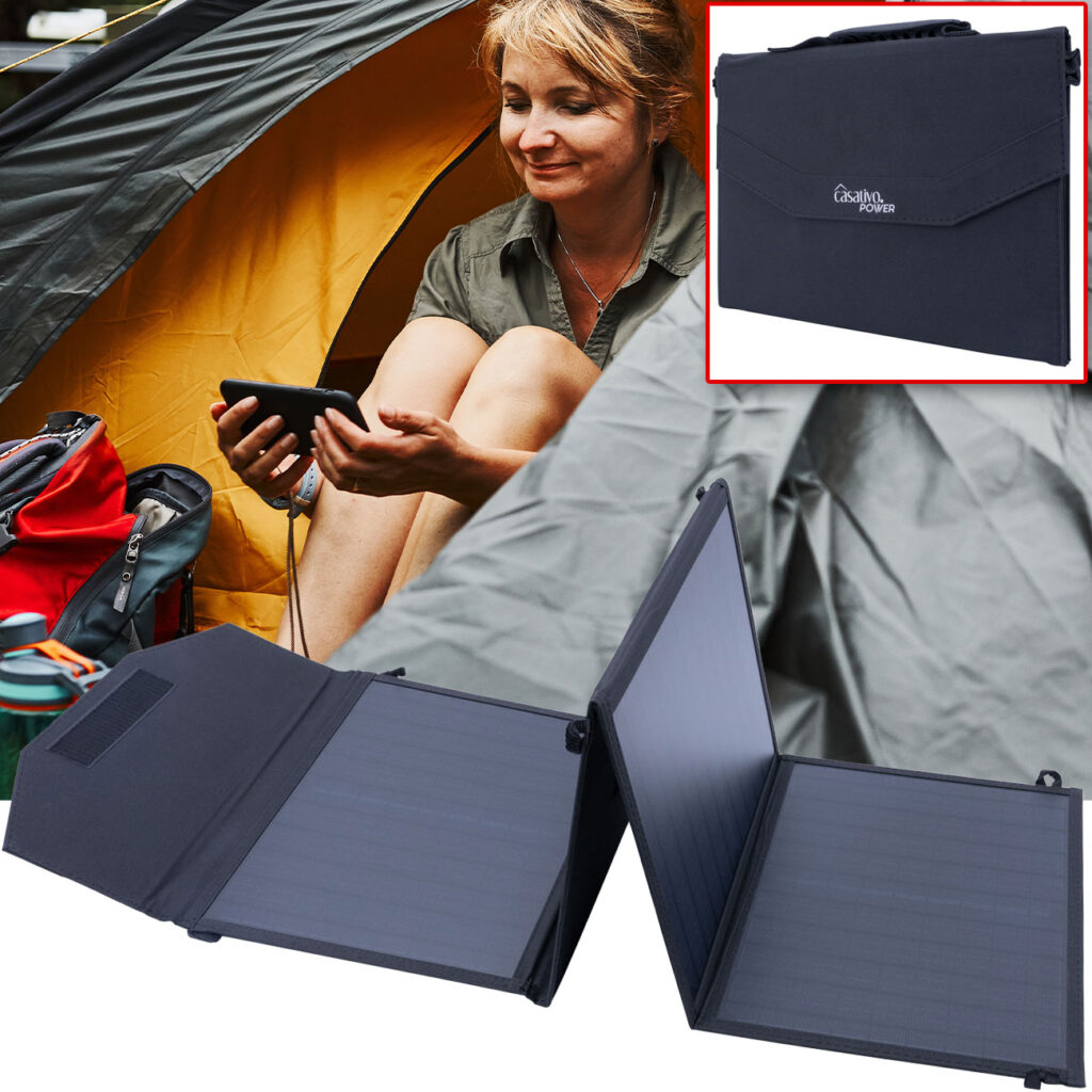 Mobiles, faltbares Solarpanel, 4 monokristalline Solarzellen, 50 Watt
