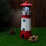 Deko Leuchtturm mit LED-Leuchte & rotierendem Reflektor, solarbetrieben