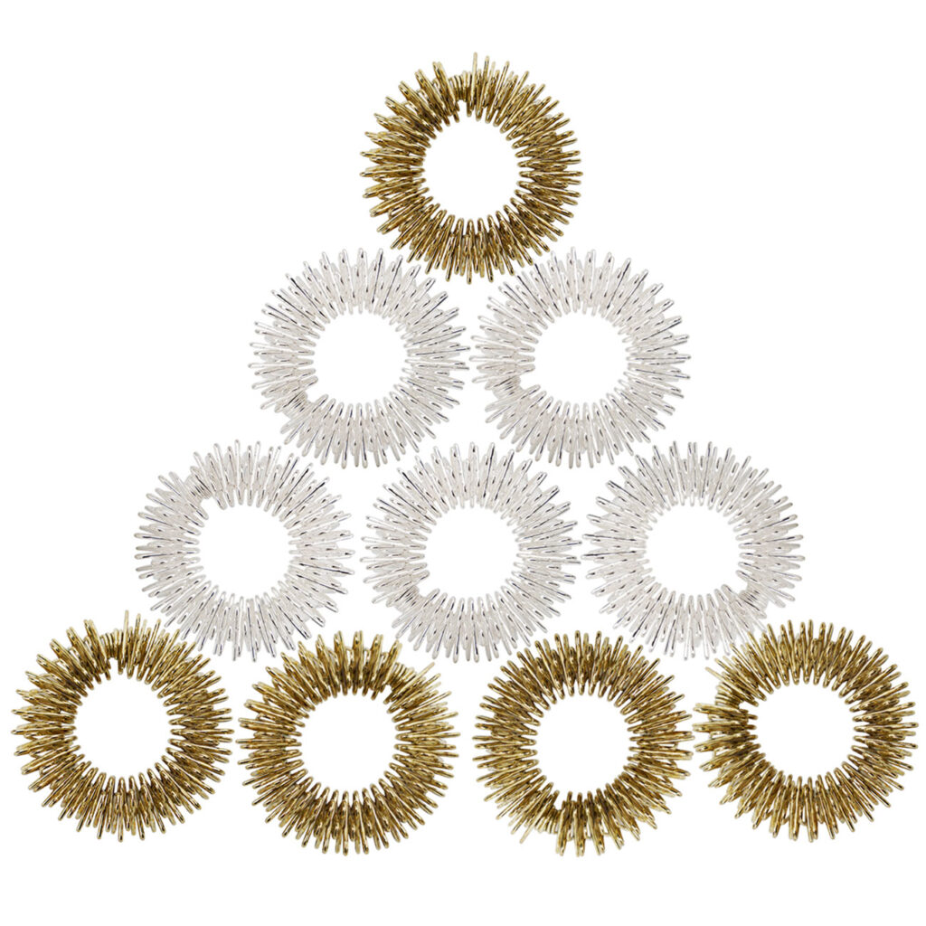 Wohltuende Akupressur-Ringe für Fingermassage, gold- und silber, 10er-Set