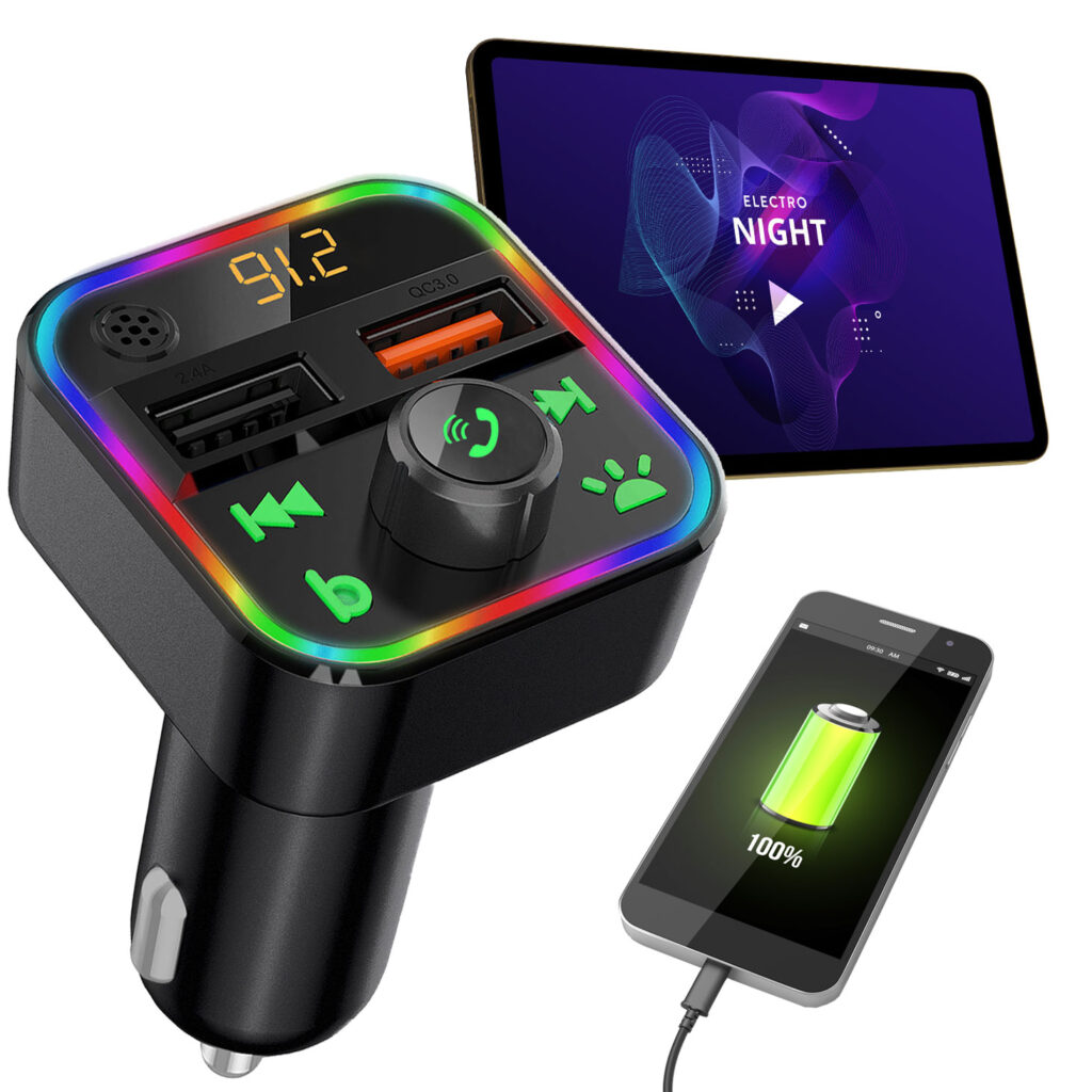 FM Transmitter mit Bluetooth 5 und Freisprechfunktion, USB-A Ladeports