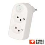 Abzweigstecker mit 2 Steckplätzen des Typs T13, drehbar, mit Schalter, weiss