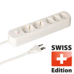 Steckdosenleiste mit 3 Steckdosen des Typs T13, 2 Schuko Steckdosen und Schalter, weiss