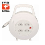 Kabelrolle mit 4 Steckdosen des Typs T13 und Schalter, Kabellänge 10m, weiss