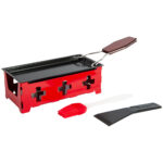 Party Raclette mit 3 Teelichtern, Pfännchen, 1 Spachtel und 1 Silikonpinsel