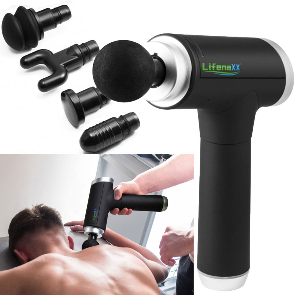 Massagepistole mit Akku, Massagegerät mit 5 Aufsätzen und 6 Stufen, 24 x 18 x 6 cm
