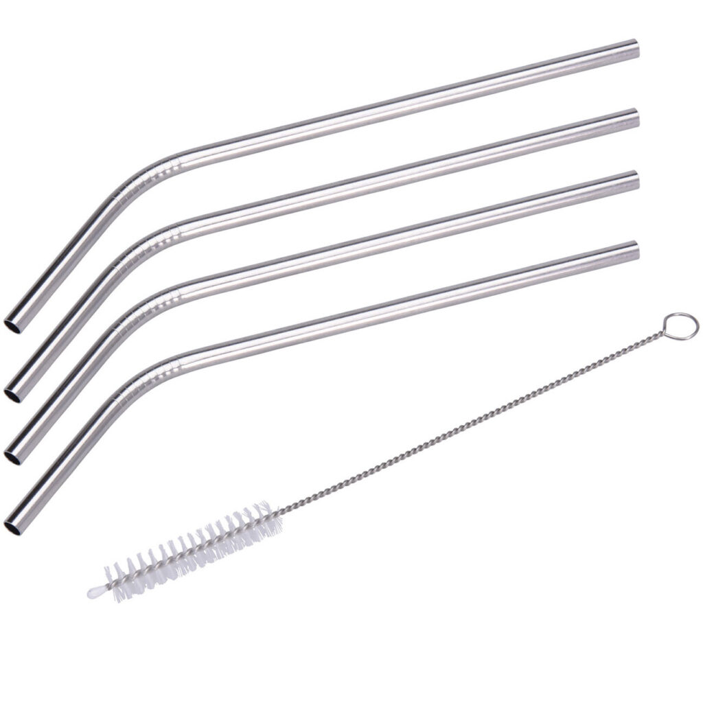 Edelstahl-Trinkhalme mit Reinigungsbürste, 4er Set, 21,5 cm