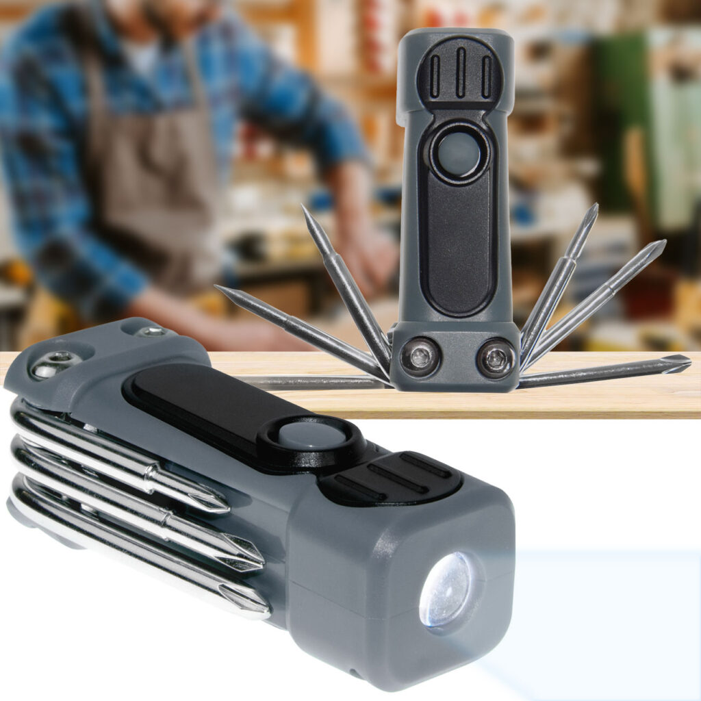 Multitool Schraubendreher und Taschenlampe, Taschenwerkzeug, 3,5 x 8 cm