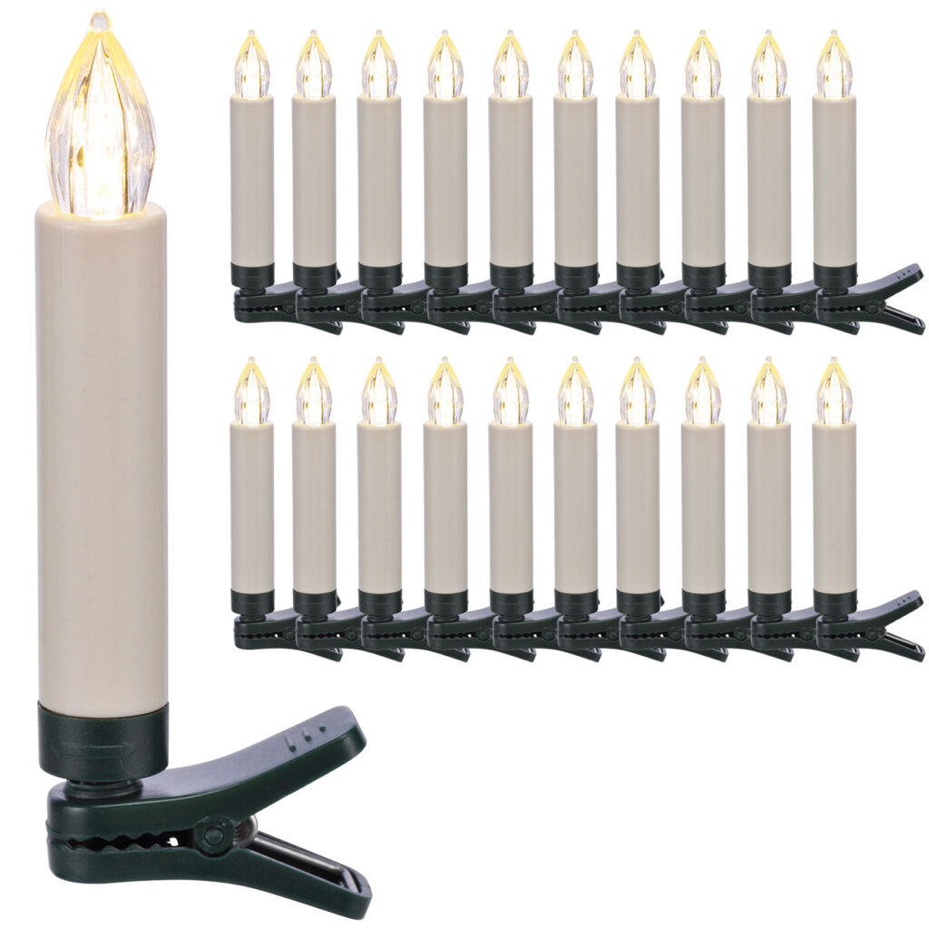 LED-Weihnachtsbaumkerzen kabellos mit Fernbedienung, 20er Set, weiss