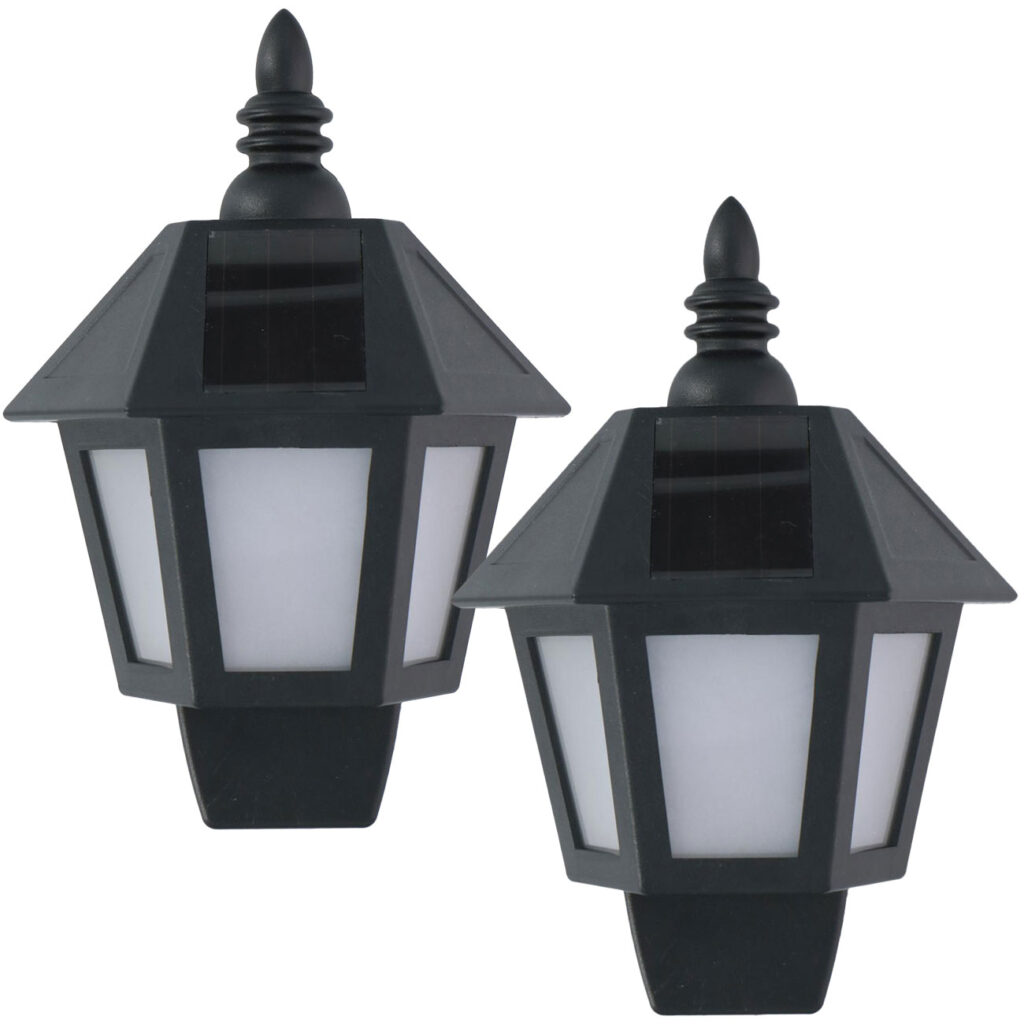 Solar-Wandlaterne mit Flammen-Effekt, 2er-Set Wandleuchte, schwarz, 19,5 x 10 x 27,5 cm