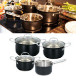 Kochgeschirr-Set, 7-tlg., rostfrei, induktionsgeeignet, schwarz/silber