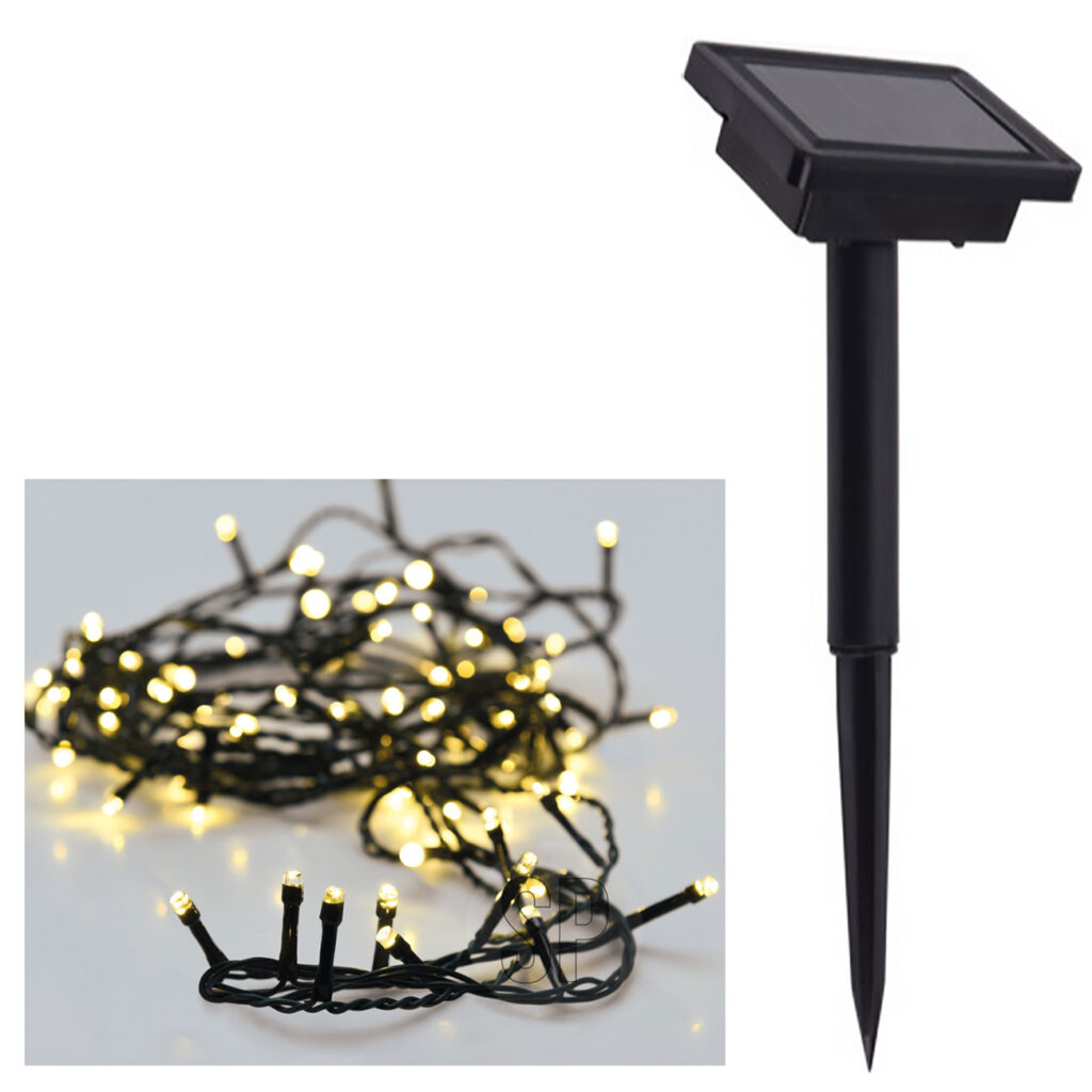 2er-Set Solar LED-Lichterkette, 50 Glühbirnen, 70 x 65 x 150 mm, grüner Draht, warmweiss