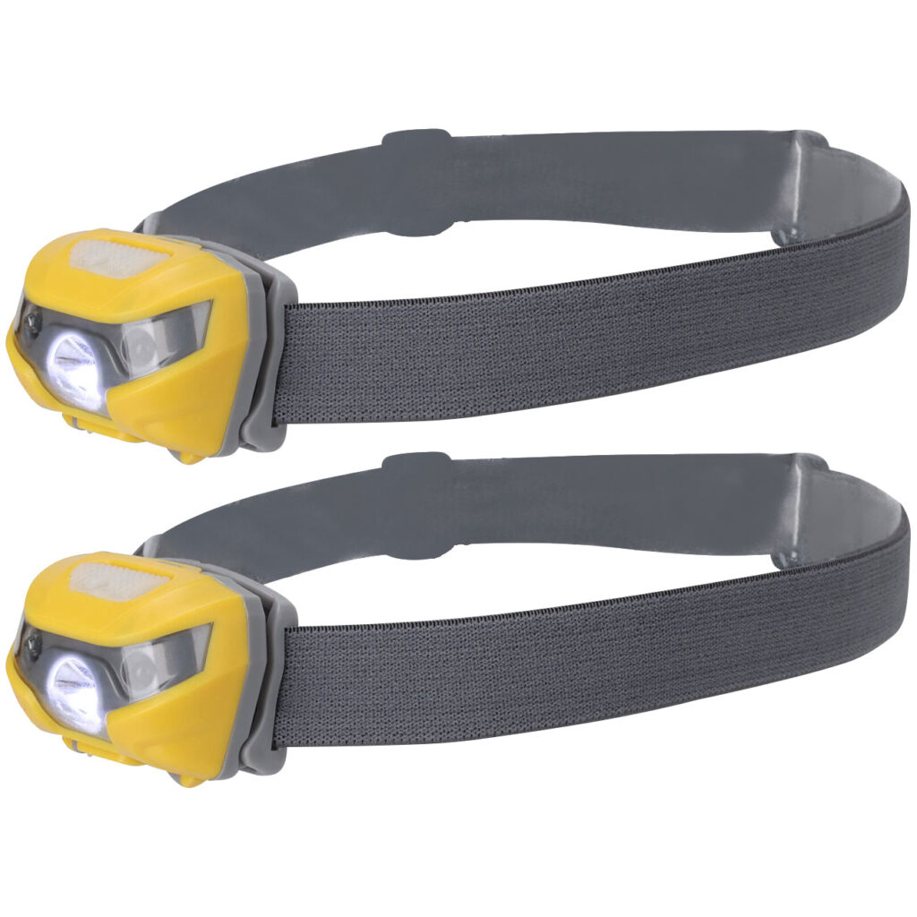 2er-Set LED-Kopflampe, USB, aufladbar, Stirnlampe, grau/gelb