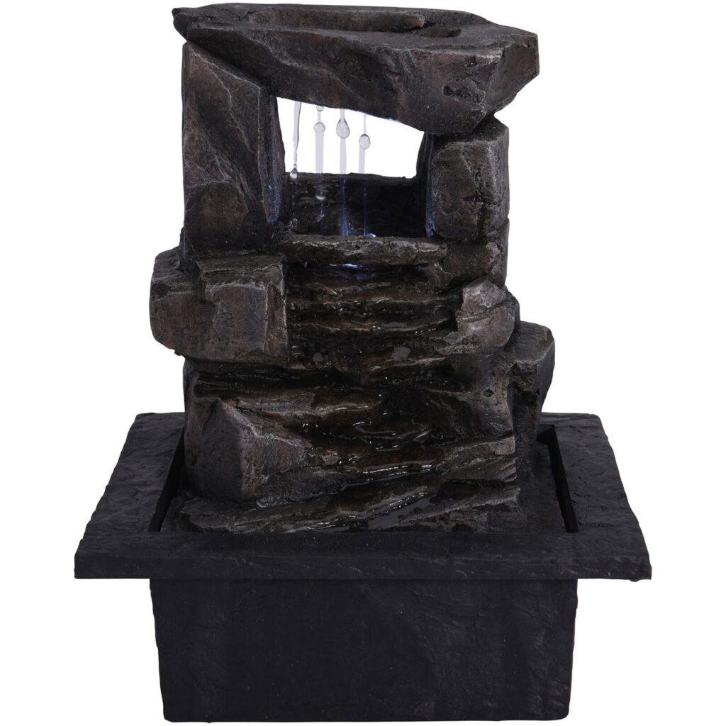 Zimmerbrunnen mit vier Stein Kaskaden und LED Beleuchtung, 21,8 x 18,8 x 17,5 cm