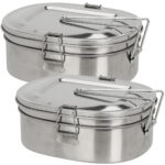 2er-Set Lunchbox aus Edelstahl, inkl. Deckel und Haltegriff, 18 x 14 x 7,5 cm