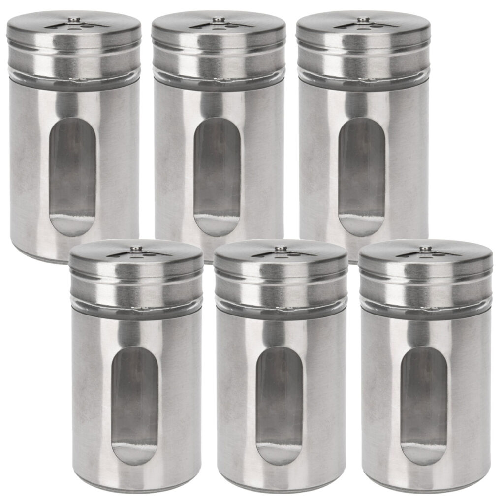 6er-Set Gewürzstreuer mit Sichtfenster, Edelstahl, 94 ml