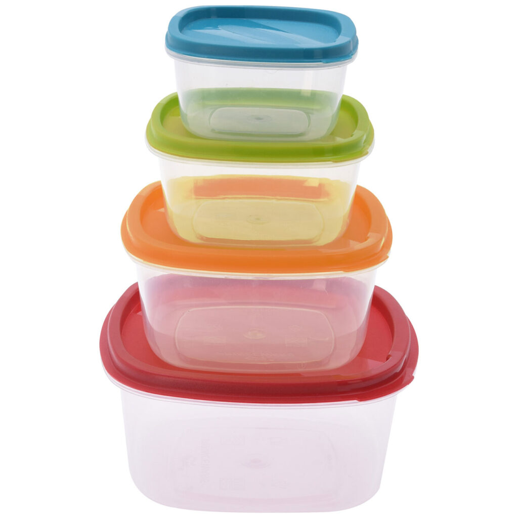 4er-Set Vorratsdosen mit bunten Deckeln, stapelbar
