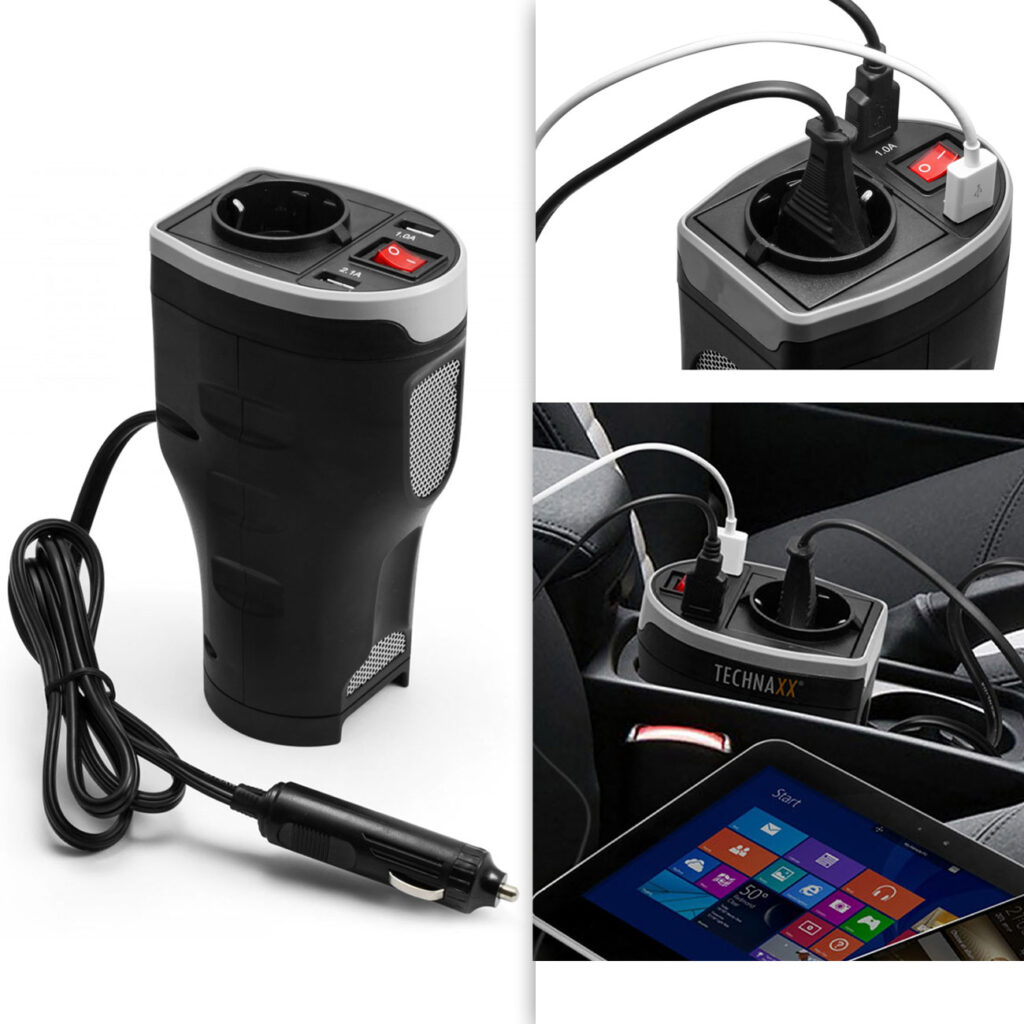 Kfz-Spannungswandler mit 230-V-Steckdose und 2x USB