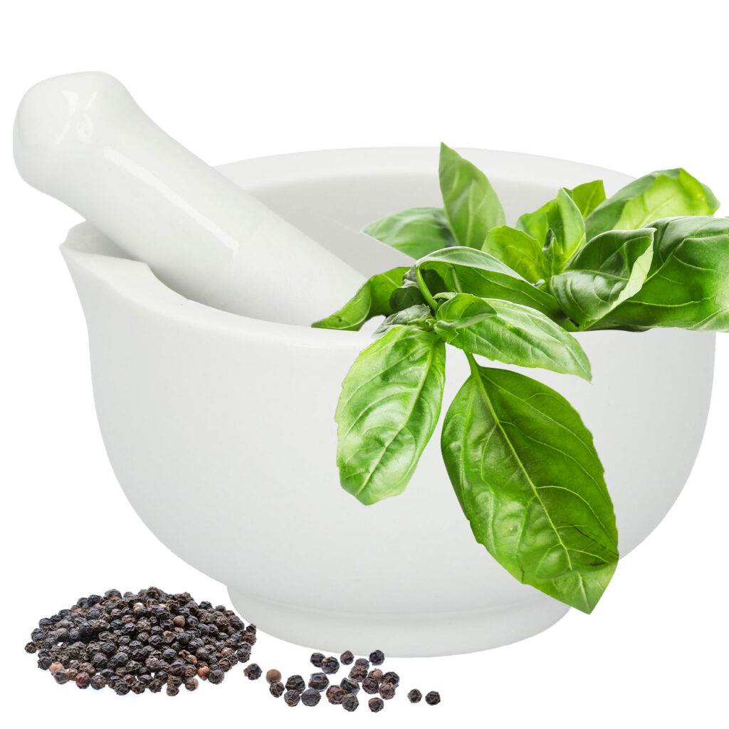 Mörser und Stössel aus Keramik, weiss, Ø 8 cm Mörser und Stössel aus Keramik, weiss, Ø 8 cm