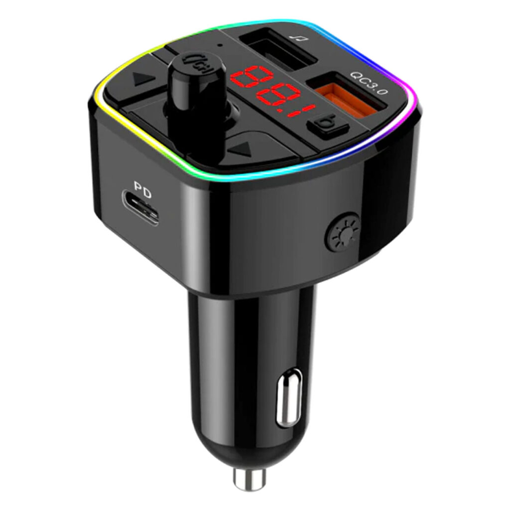 RGB FM Transmitter mit Bluetooth 5, Freisprecher, MP3, 2 USB-Ladeports