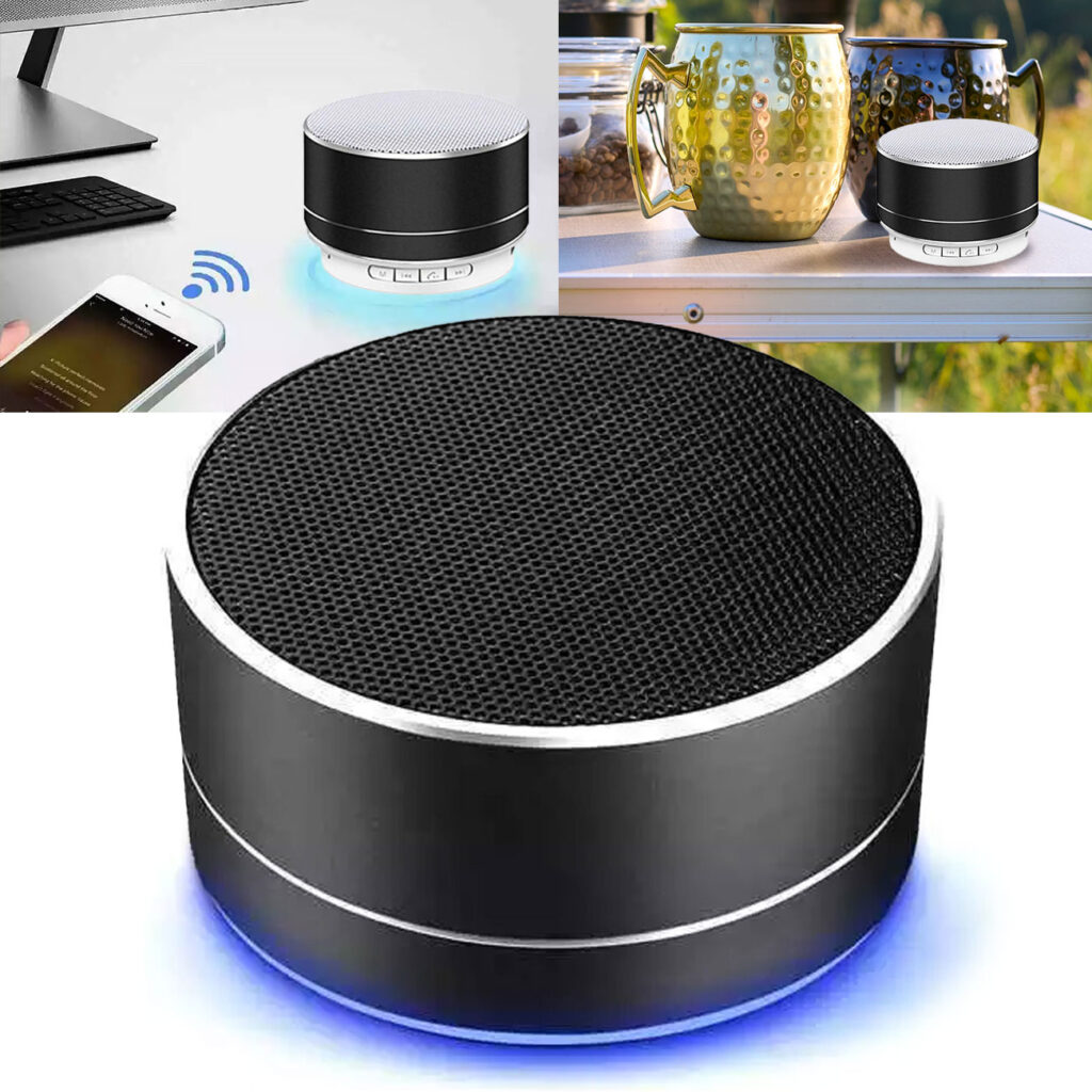 Bluetooth Lautsprecher, 360° Surround-Sound, schwarz, Musikbox,  Ø 7 cm