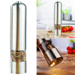 Elektrische Salz und Pfeffermühle, Edelstahl, Keramikmahlwerk, Ø 5 cm x H 22,5 cm