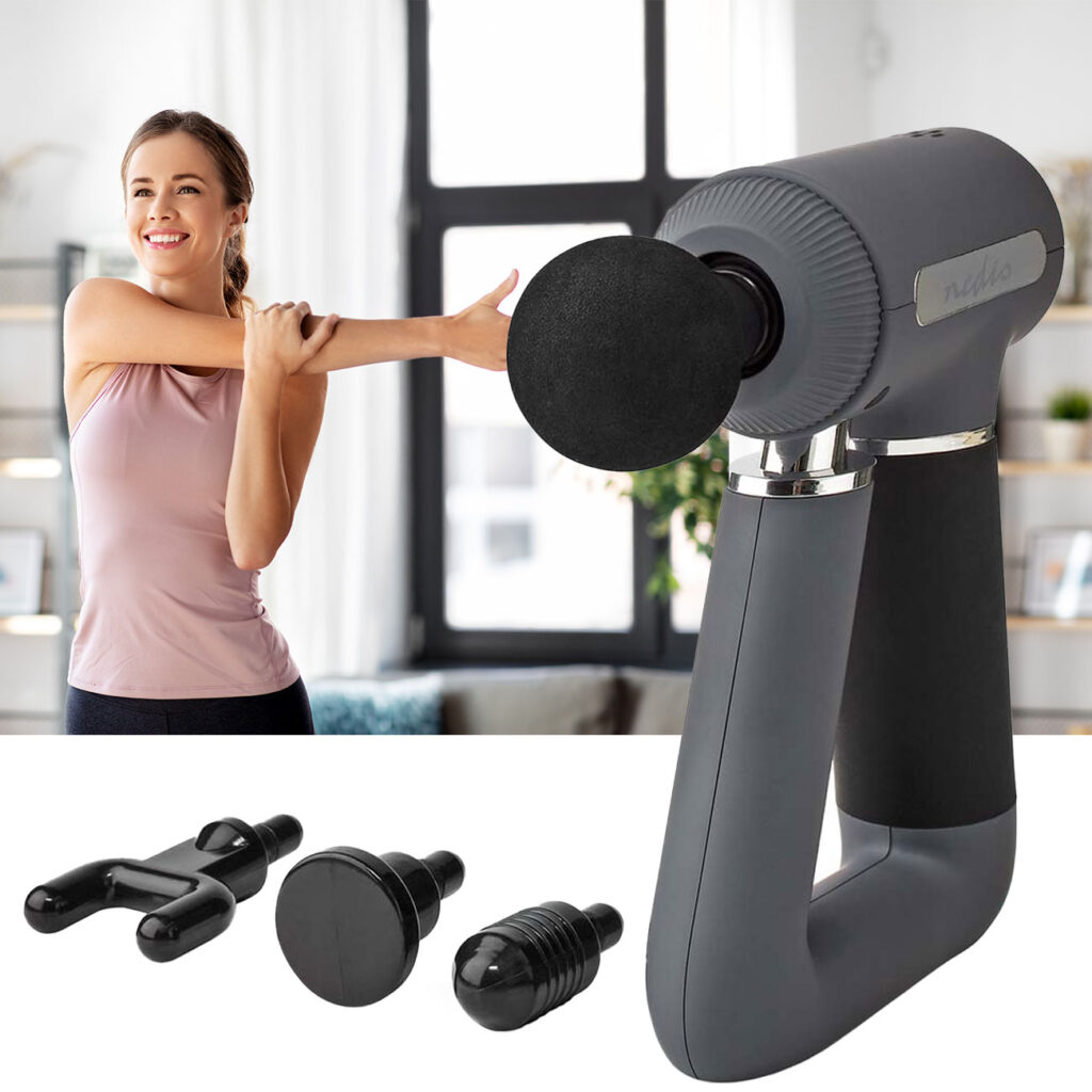 Sport-Massagepistole, 6 Geschwindigkeiten, 4 Aufsätze