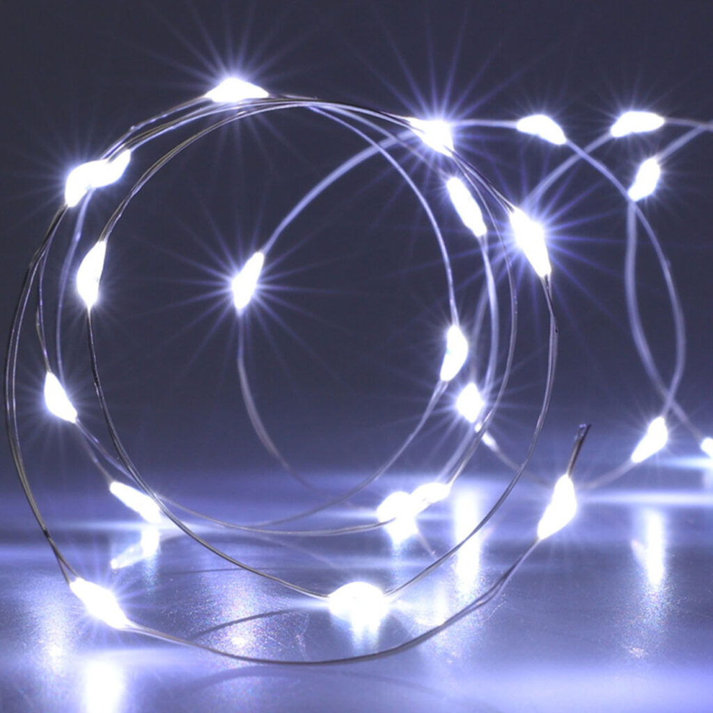 Lichter Silberdraht, Indoor, 20 hell-weisse LEDs, batteriebetrieben, 1,5 V, L 95 cm