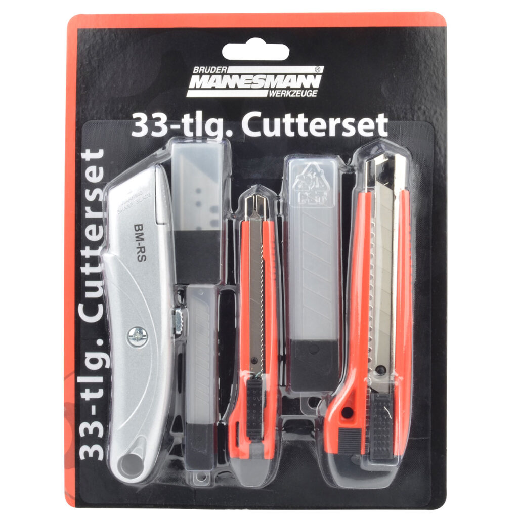 Cuttermesser-Set mit 1x Universal-, 2x Cuttermesser und 30x Klingen, 19,18 & 9 mm
