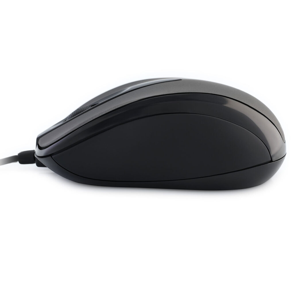 PC- und Laptopmouse, kabelgebundene 3-Tasten Maus, optischer Sensor, schwarz/grau