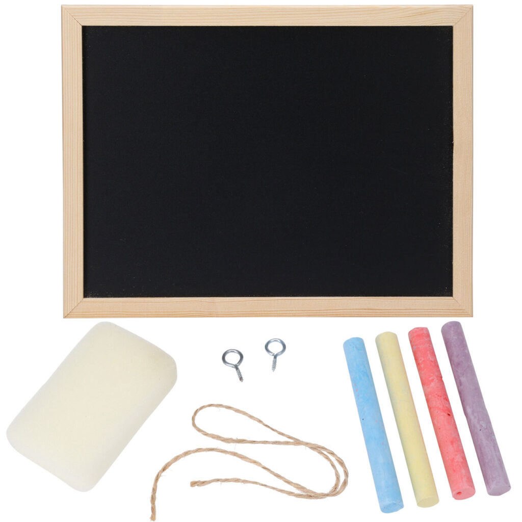 Tafel mit 4 Kreidestücken, im Holzrahmen, inkl. Schwamm, B 30 x H 23 cm