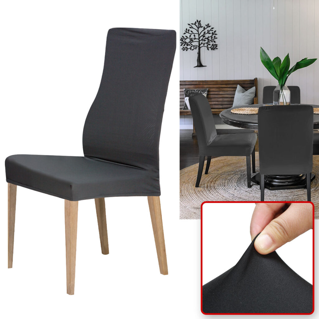 Stuhlbezug in schwarz, 6er-Set aus Stretch mit Lehnenbezug, OEKO-TEX Standard 100