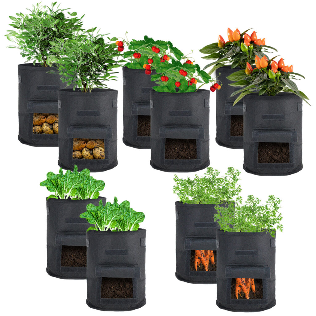 Pflanzen-Wachstumssäcke, 10er-Set, mit Tragegriffen und Sichtfenster, je 10 l