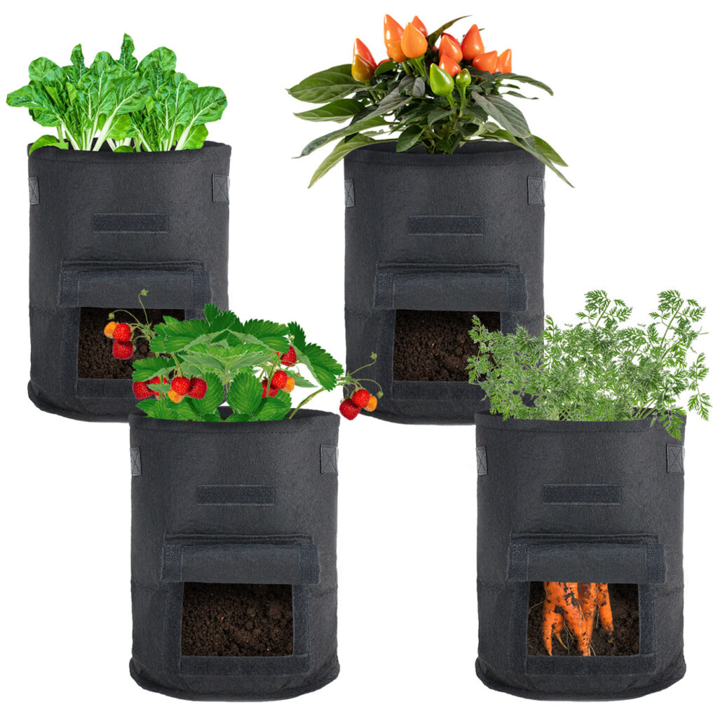 XL-Pflanzen-Wachstumssäcke, 4er-Set, mit Tragegriffen und Sichtfenster, je 38 l