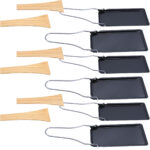 6er-Set Grillpfännchen mit klappbarem Griff und Holzspatel, Raclette