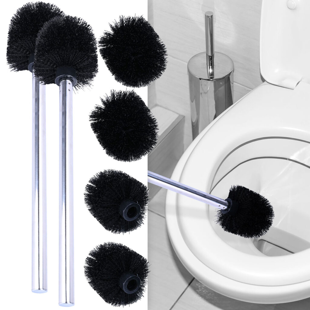 2er-Set WC-Bürste aus Edelstahl inkl. 3 Bürstenköpfen, Ø 8cm, schwarz
