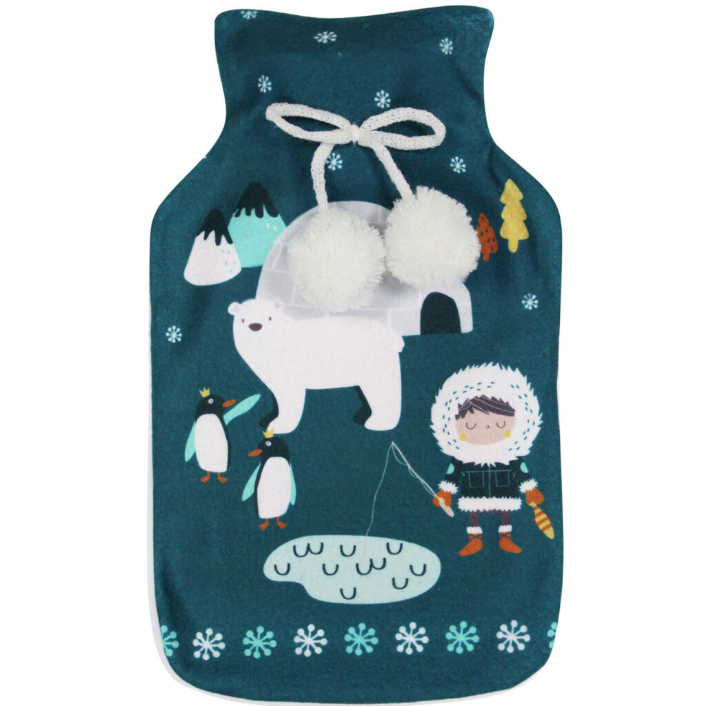 Wärmflasche, mit buntem Iglu-Bezug, Fleece, 21 x 34 cm