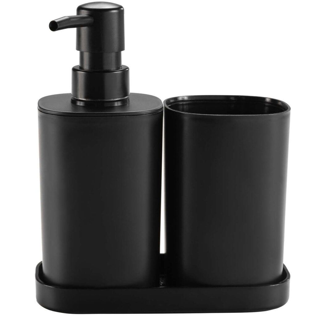Badezimmer-Set mit Seifenspender, Becher, Schale, schwarz Badezimmer-Set mit Seifenspender, Becher, Schale, schwarz