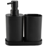 Badezimmer-Set mit Seifenspender, Becher, Schale, schwarz