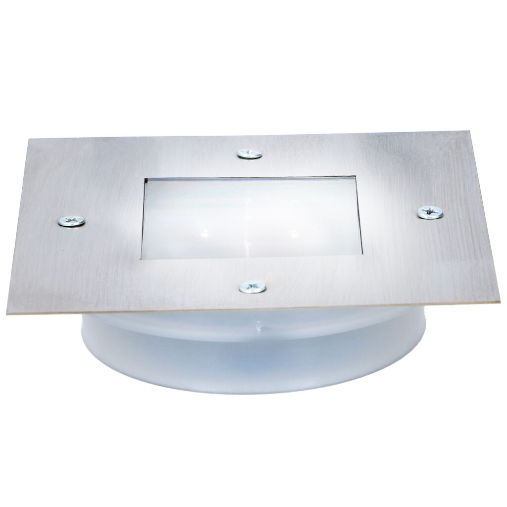 Viereckige Solar-Bodenbleuchtung aus Edelstahl, 13 x 13 x 3cm