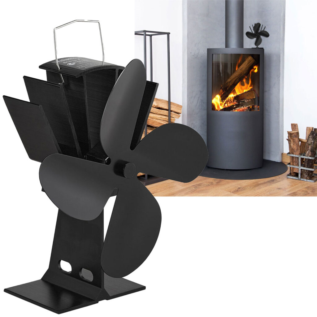 Kaminventilator, 4 Lüfterblätter, stromlos, schwarz