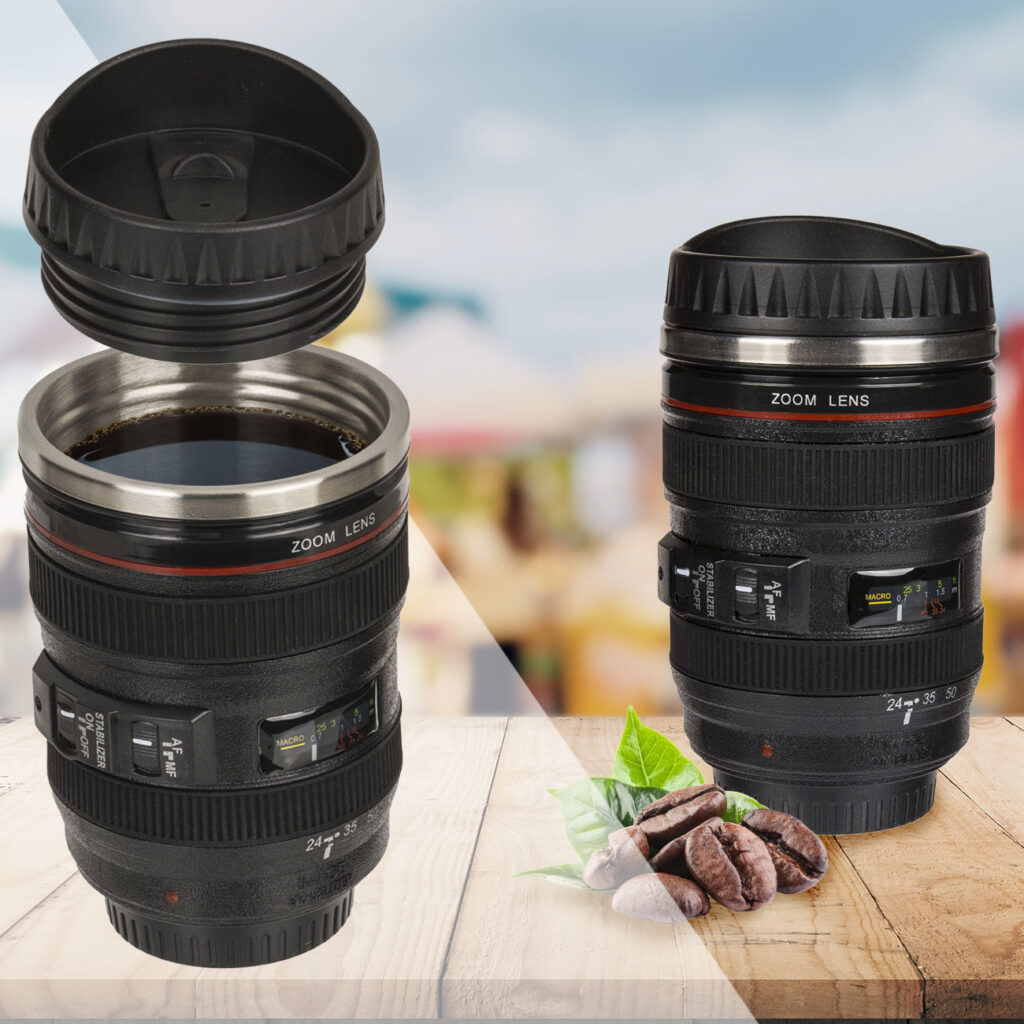 Kaffeebecher in Kameraobjektiv-Design, 350 ml Kaffeebecher in Kameraobjektiv-Design, 350 ml