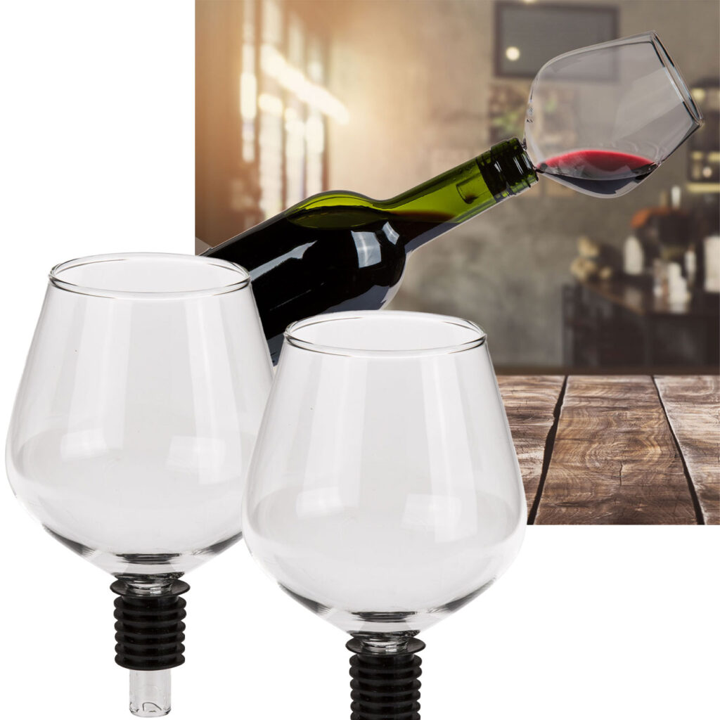 2er-Set Weinglas- Flaschenaufsatz, Partygag, Weinglas