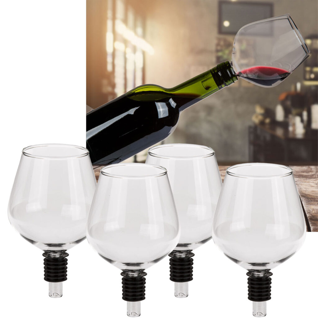 4er-Set Weinglas- Flaschenaufsatz, Partygag, Weinglas
