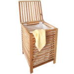 Wäschekorb aus Walnussholz mit Wäschesack, 45 x 45 x 65 cm