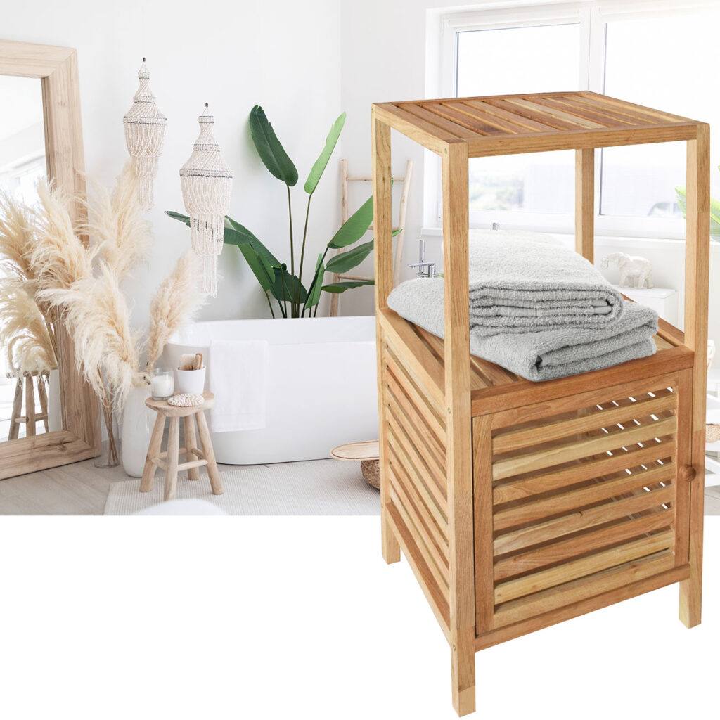 Badezimmerregal aus Walnussholz mit 3 Ablageböden, 39,5 x 35,5 x 86 cm