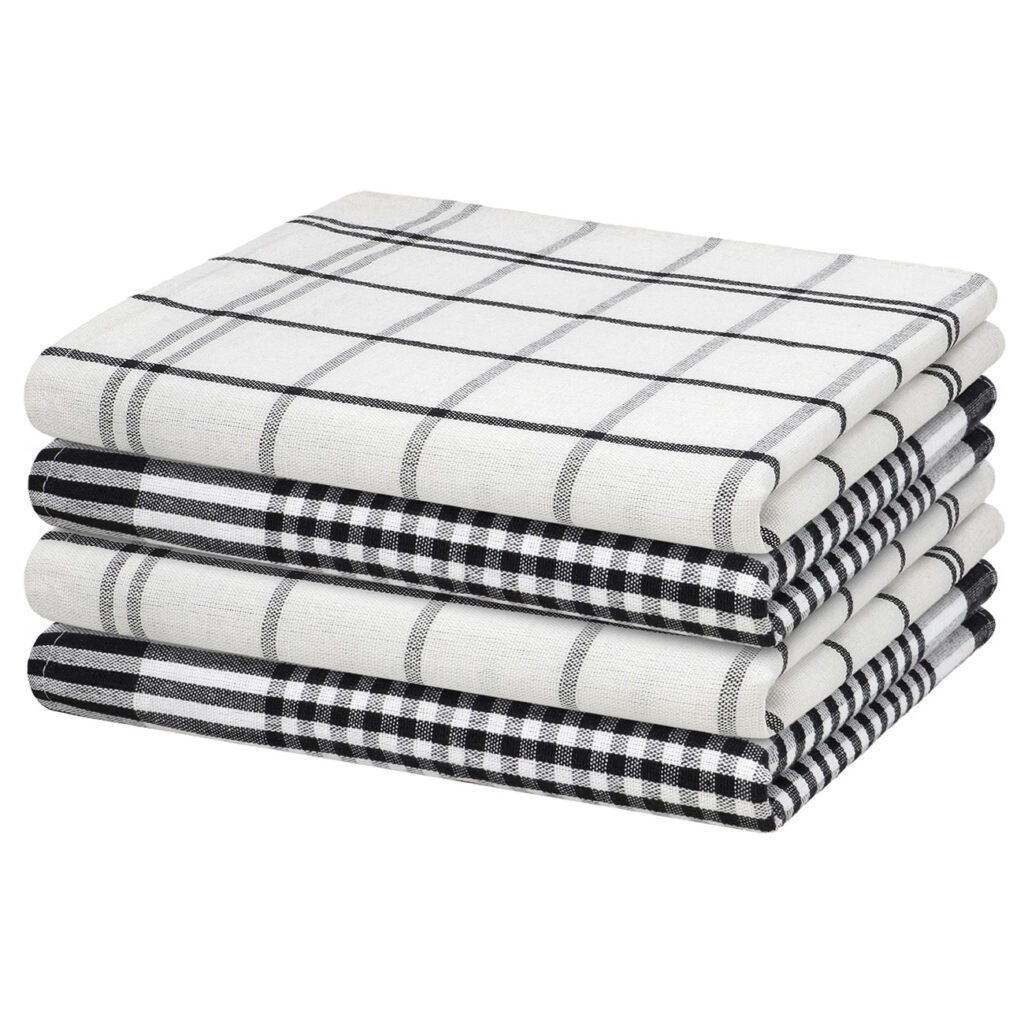 4er-Set Geschirrtücher, schwarz-weiss, 100% Baumwolle, 70 x 50 cm