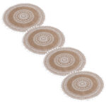4er-Set rundes Tischset aus Jute, mit Quasten, Boho Platzset, 38 x 38 cm