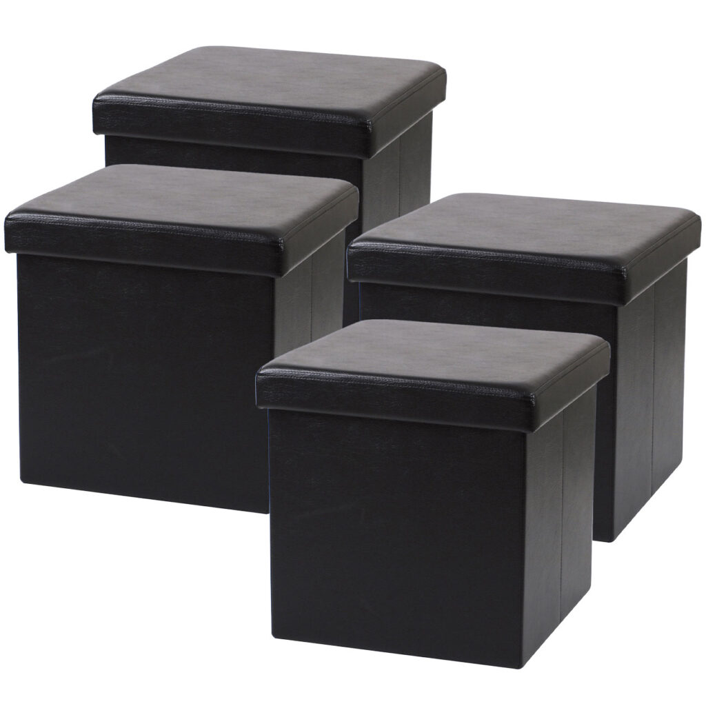 4er-Set Faltbarer Sitzhocker mit Stauraum, schwarz, Kunstleder
