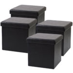 4er-Set Faltbarer Sitzhocker mit Stauraum, schwarz, Kunstleder 4er-Set Faltbarer Sitzhocker mit Stauraum, schwarz, Kunstleder