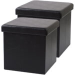 2er-Set Faltbarer Sitzhocker mit Stauraum, schwarz, Kunstleder